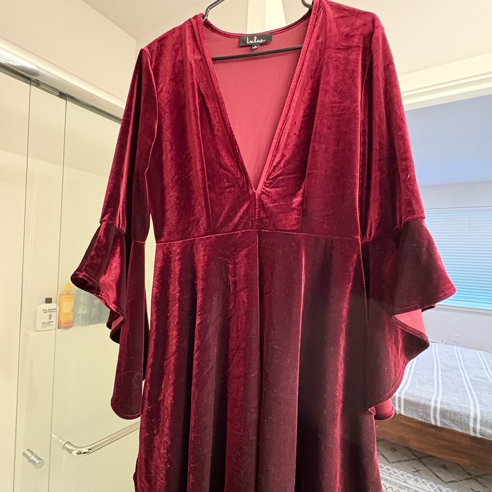 Lulu's Deep Red Velvet Dress